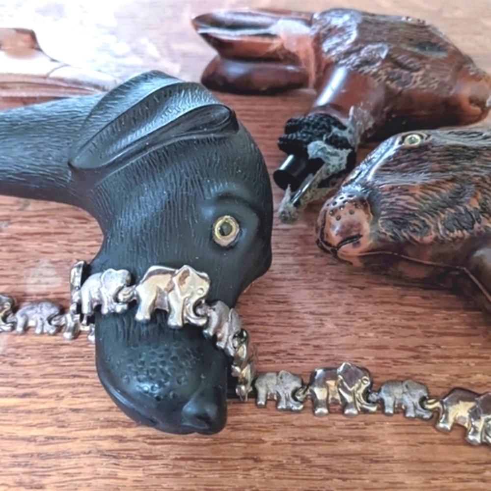 Vintage Silver Elephants bracelet ITALY  925 Sterling Heirloom Estate